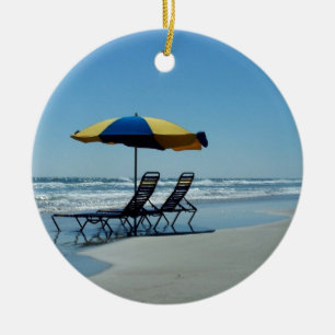 Beach Chairs on Daytona Beach Ceramic Ornament