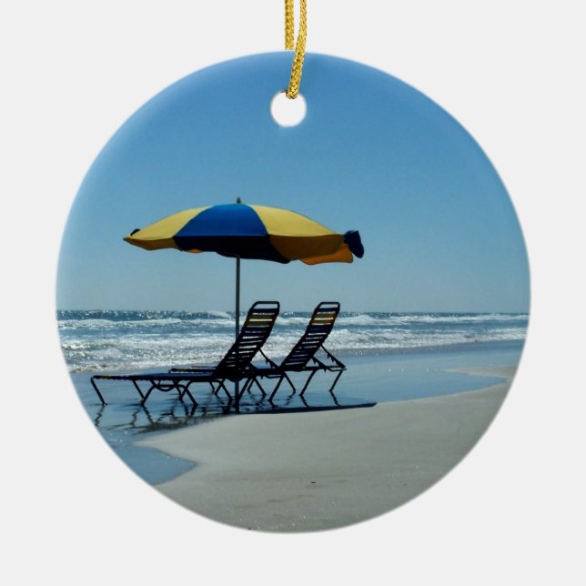 Beach Chairs on Daytona Beach Ceramic Ornament (Front)