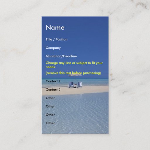 Customizable Beach Chairs on Sandbar business card template ver