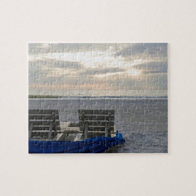 Beach chairs on St. Pete's beach at sunset. Jigsaw Puzzle (Horizontal)