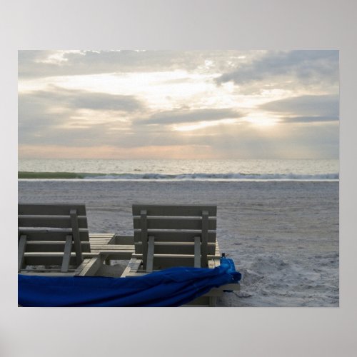 Beach chairs on St Petes beach at sunset Poster