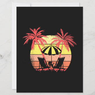 Beach Chairs Parasol Summer Sunset 80s Palm Tree