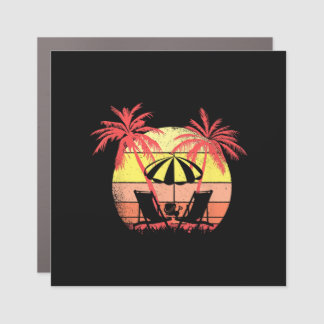 Beach Chairs Parasol Summer Sunset 80s Palm Tree Car Magnet