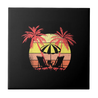 Beach Chairs Parasol Summer Sunset 80s Palm Tree Ceramic Tile