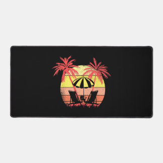 Beach Chairs Parasol Summer Sunset 80s Palm Tree Desk Mat