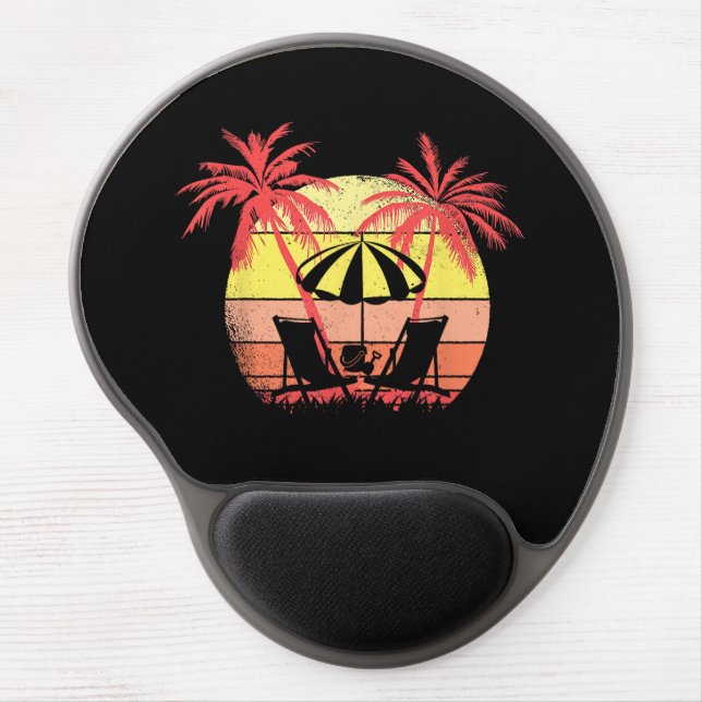 Beach Chairs Parasol Summer Sunset 80s Palm Tree Gel Mouse Pad (Front)