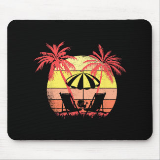 Beach Chairs Parasol Summer Sunset 80s Palm Tree Mouse Pad