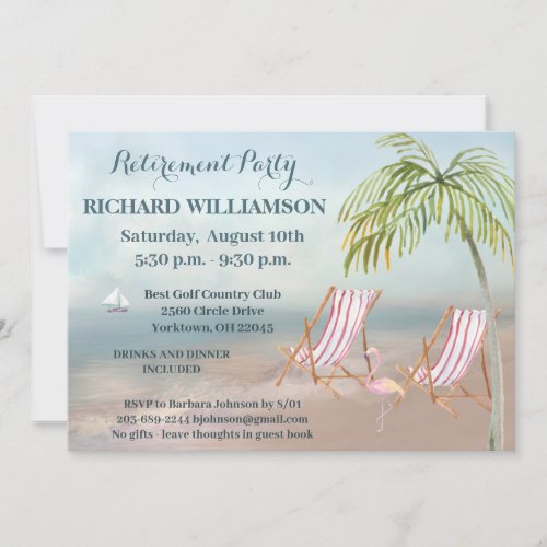 Beach Chairs Retirement Party  Invitation