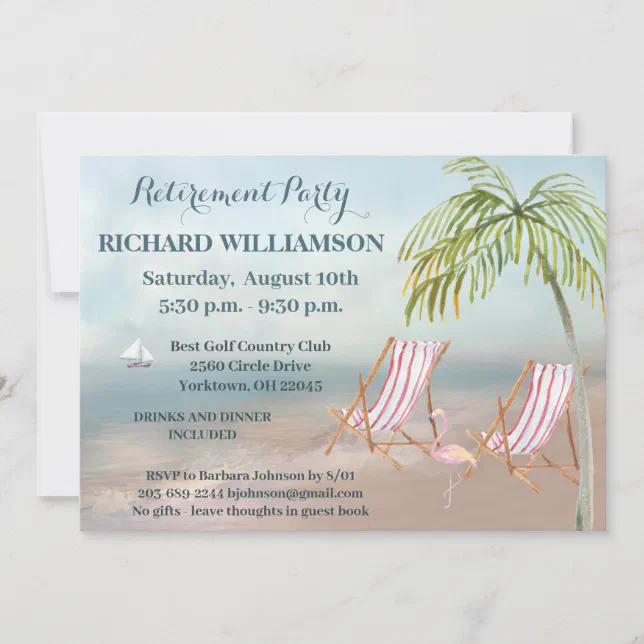 Beach Chairs Retirement Party Invitation | Zazzle