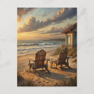 Beach Chairs Sunset Coastal Ocean Vacation Postcard