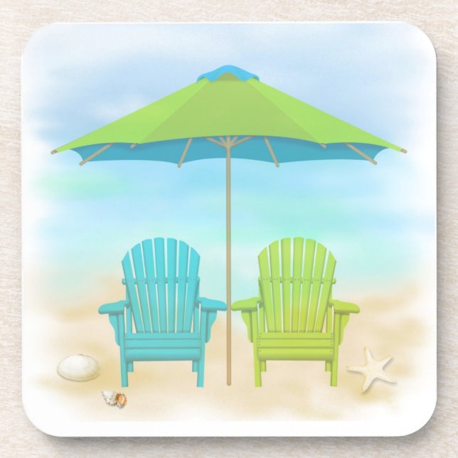 Beach Chairs, Umbrella, Beach Drink Coaster (Front)