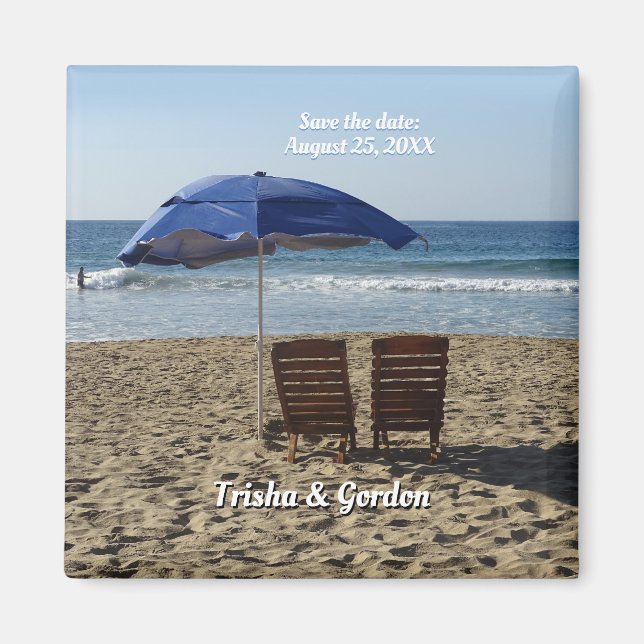 Beach Chairs & Umbrella Save the Date custom. Magnet (Front)