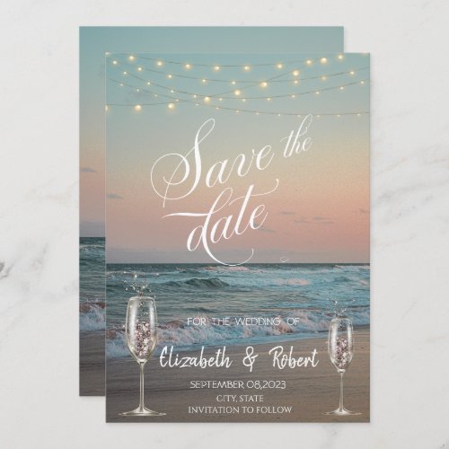 Beach Champagne Glass Save The Date 