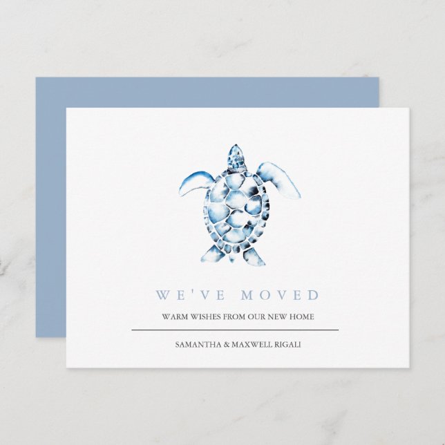 Beach Change of Address Card Blue Sea Turtle (Front/Back)