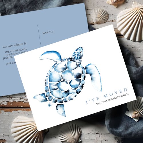 Beach Change of Address Cards Blue Sea Turtle