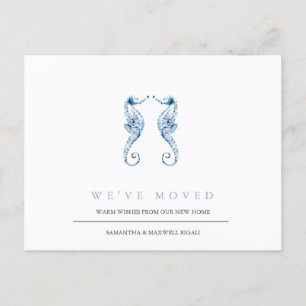 Beach Change of Address Dusty Blue Seahorses Postcard
