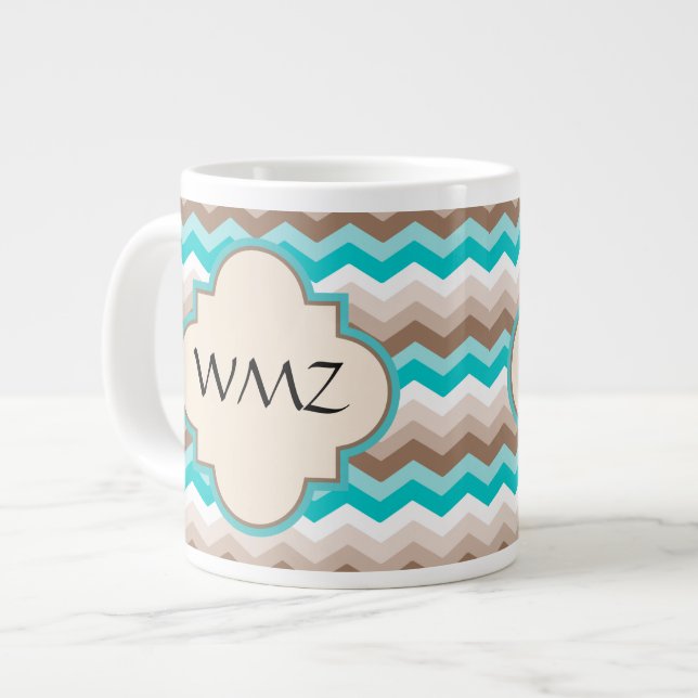 Beach Chevron Zigzag Monogram Large Coffee Mug (Front Left)