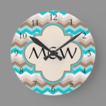 Beach Chevron Zigzag Monogram Round Clock