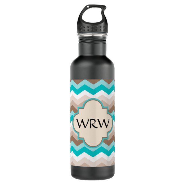 Beach Chevron Zigzag Monogram Water Bottle (Front)