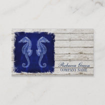 beach chic drift wood nautical blue seahorse business card
