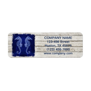 beach chic drift wood nautical blue seahorse label