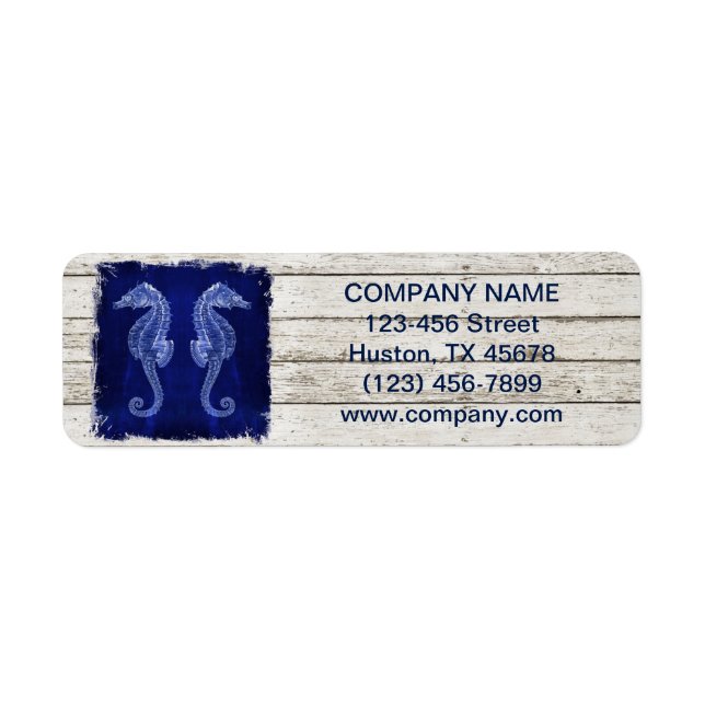 beach chic drift wood nautical blue seahorse label (Front)