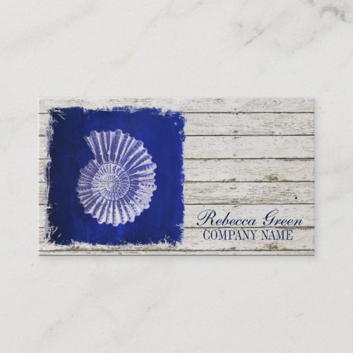beach chic drift wood nautical blue seashells business card
