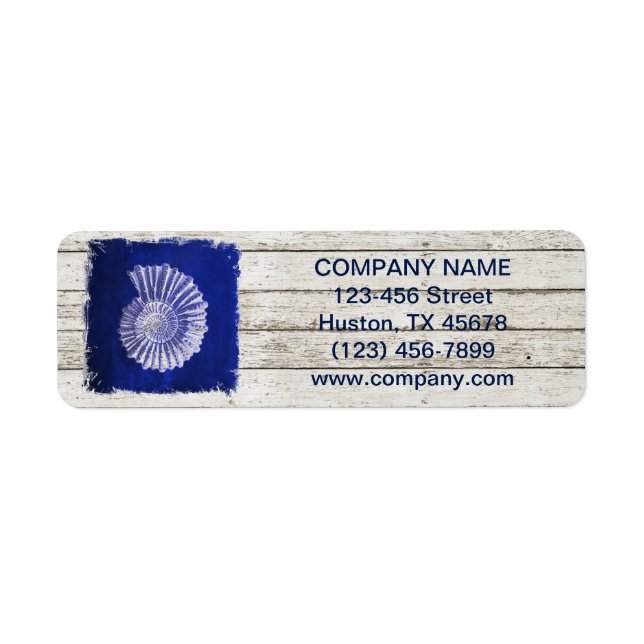 beach chic drift wood nautical blue seashells label (Front)