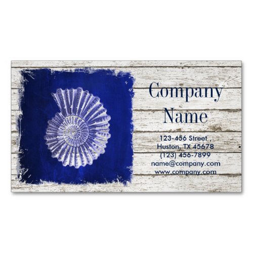 beach chic drift wood nautical blue seashells magnetic business card