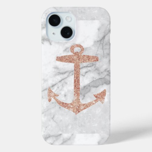 beach chic rose gold anchor white marble iPhone 15 case
