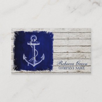 Beach Chic Wood Nautical Navy Blue Anchor Business Card by businesscardsdepot at Zazzle