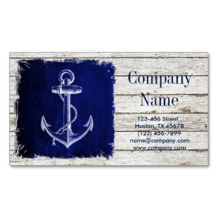 beach chic wood nautical navy blue anchor business card magnet