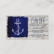 beach chic wood nautical navy blue anchor discount card