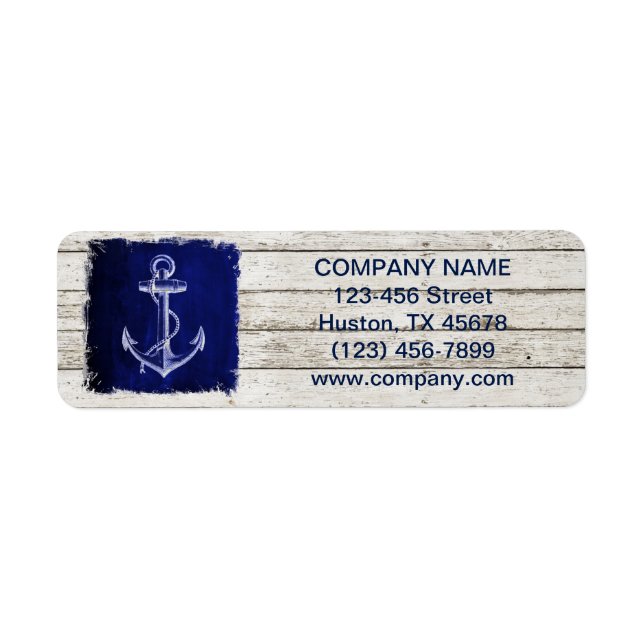 beach chic wood nautical navy blue anchor label (Front)