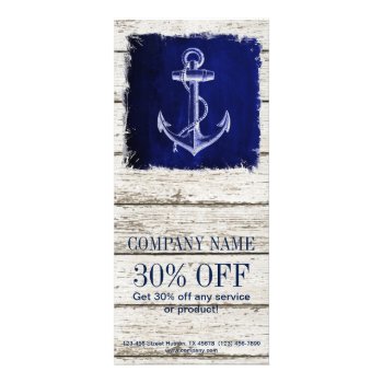 Beach Chic Wood Nautical Navy Blue Anchor Rack Card by businesscardsdepot at Zazzle