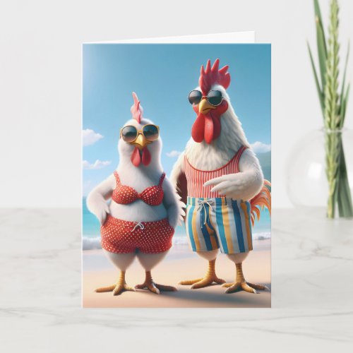 Beach Chicken For Birthday Card