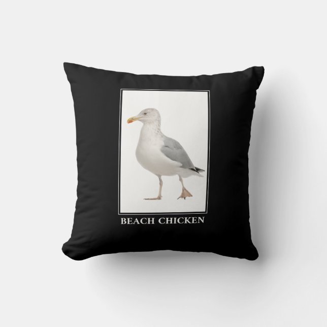 Beach Chicken – Seagull Gull Humor Throw Pillow (Front)