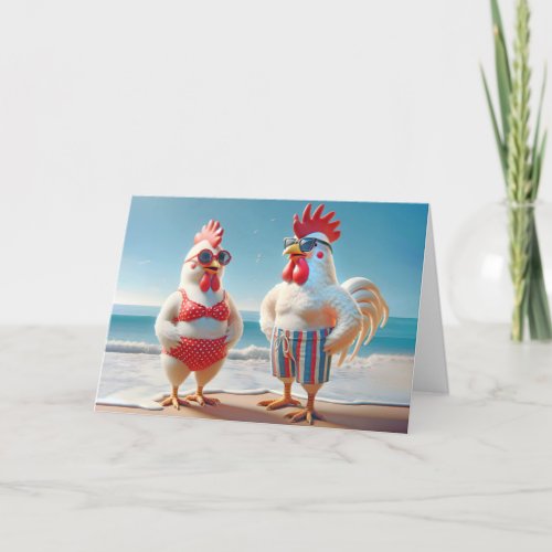 Beach Chickens For Birthday Card