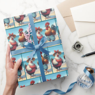 Beach Chickens In Swimsuits Wrapping Paper