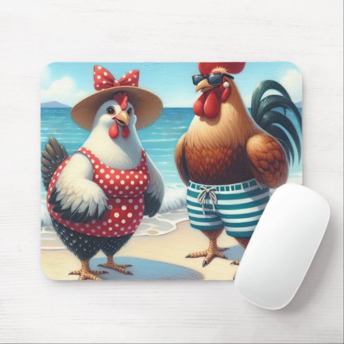 Beach Chickens Wearing Swimsuits Mouse Pad