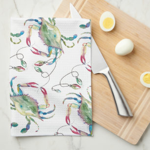 Beach Christmas Blue Crab Kitchen Towel