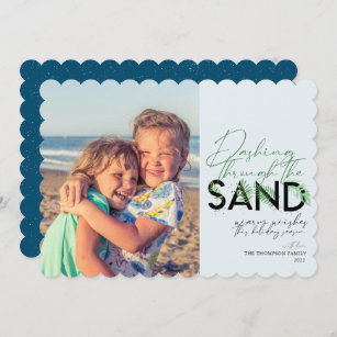 Beach Christmas  Blue Dashing Through The Sand  Holiday Card