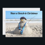 Beach Christmas Card-Sand Sculpture Snowman - flat Holiday Card<br><div class="desc">Beach Christmas Card - Stand Sculpture Snowman My nieces, friend, and I found out sand sculpture is no easy task! Even something this simple! But we are very happy with our snowman. Kudos to the people who get out there and do real works of art with the sand! I salute...</div>