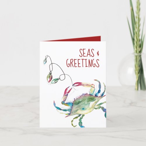 Beach Christmas Cards Coastal Watercolor Crab