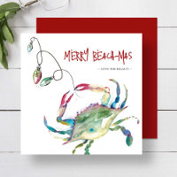 Beach Christmas Cards Watercolor Blue Crab 