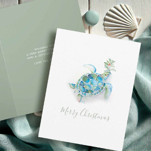 Beach Christmas Cards Watercolor Sea Turtle
