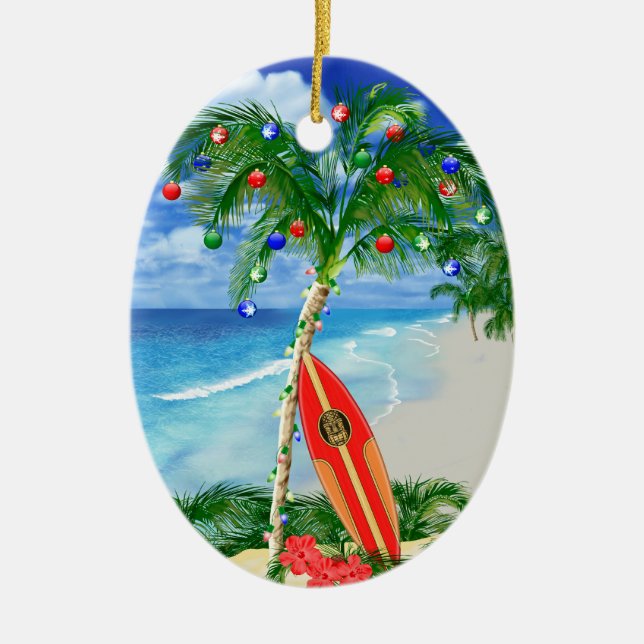 Beach Christmas Ceramic Ornament (Front)