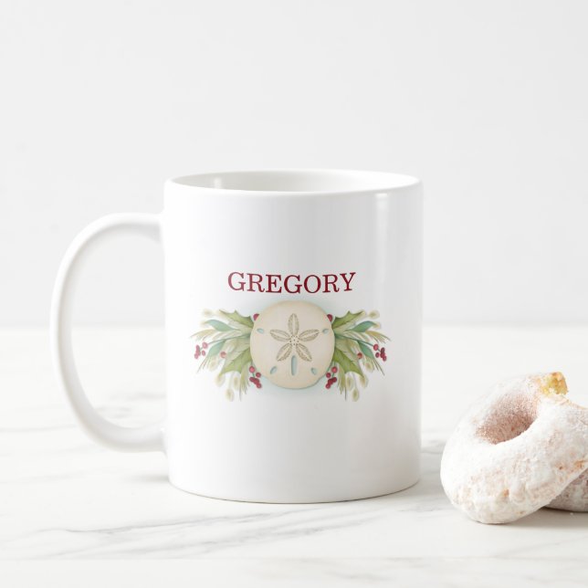 Beach Christmas Coastal Sand Dollar Mug (With Donut)