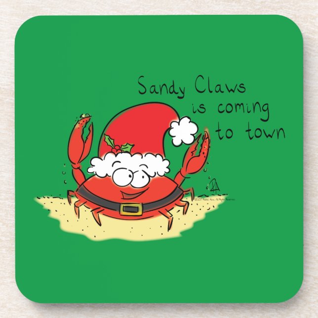 Beach Christmas Crab Beverage Coaster (Front)