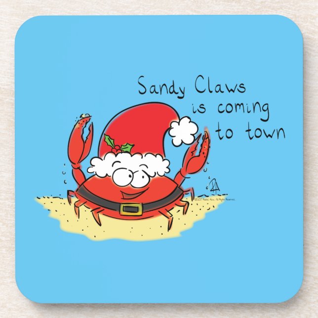 Beach Christmas Crab Beverage Coaster (Front)